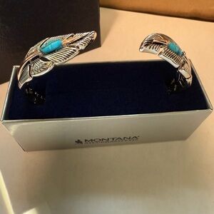 Montana Silversmiths Silver and Turquoise Bead Feather Cuff NIB